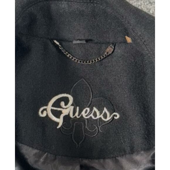 Guess Coat Womens Large Black Wool Blend Toggle Duffle Mid Length Lined Winter - Picture 7 of 13
